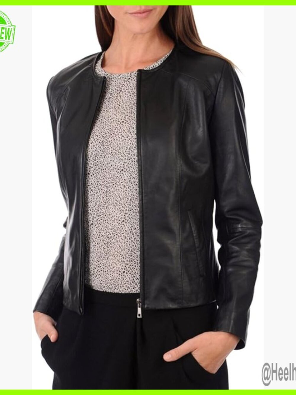 Leather Bomber Jacket Slim Fit Long Sleeve Zipper Closure